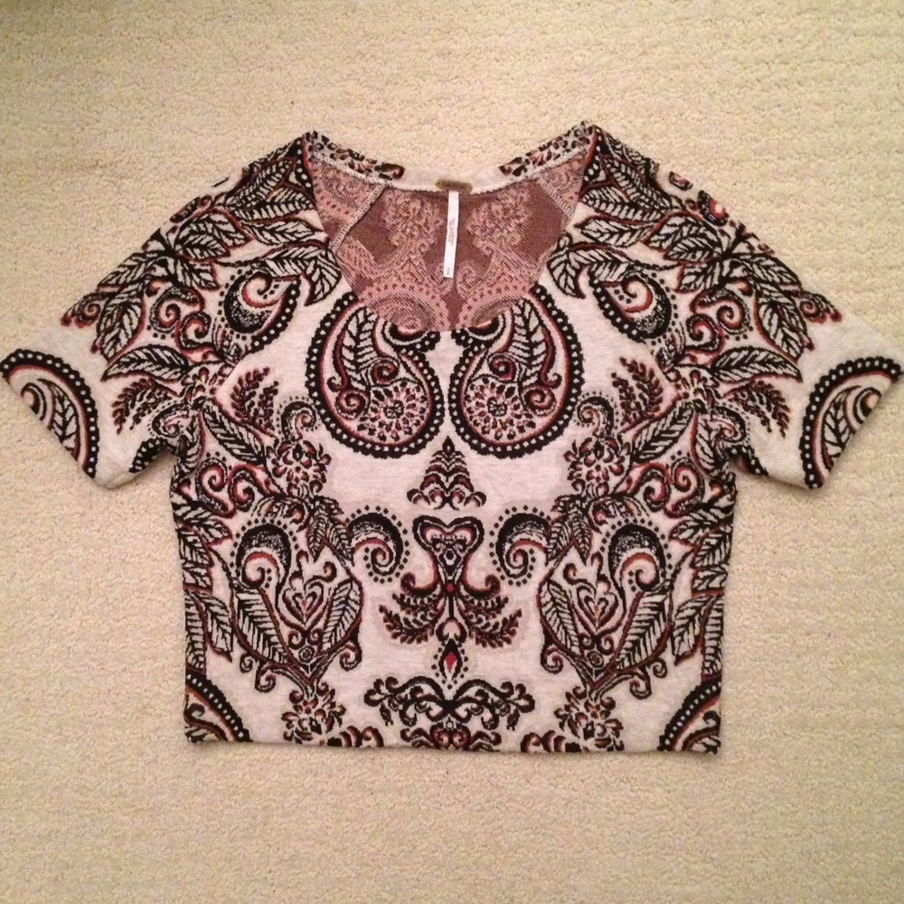 Boho cropped free people short sleeve sweater